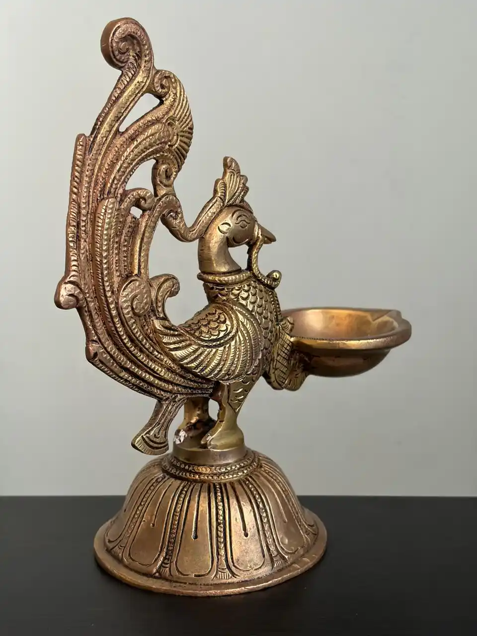 Annapakshi figurine with single diya on circular platform 7.6" - Image 2