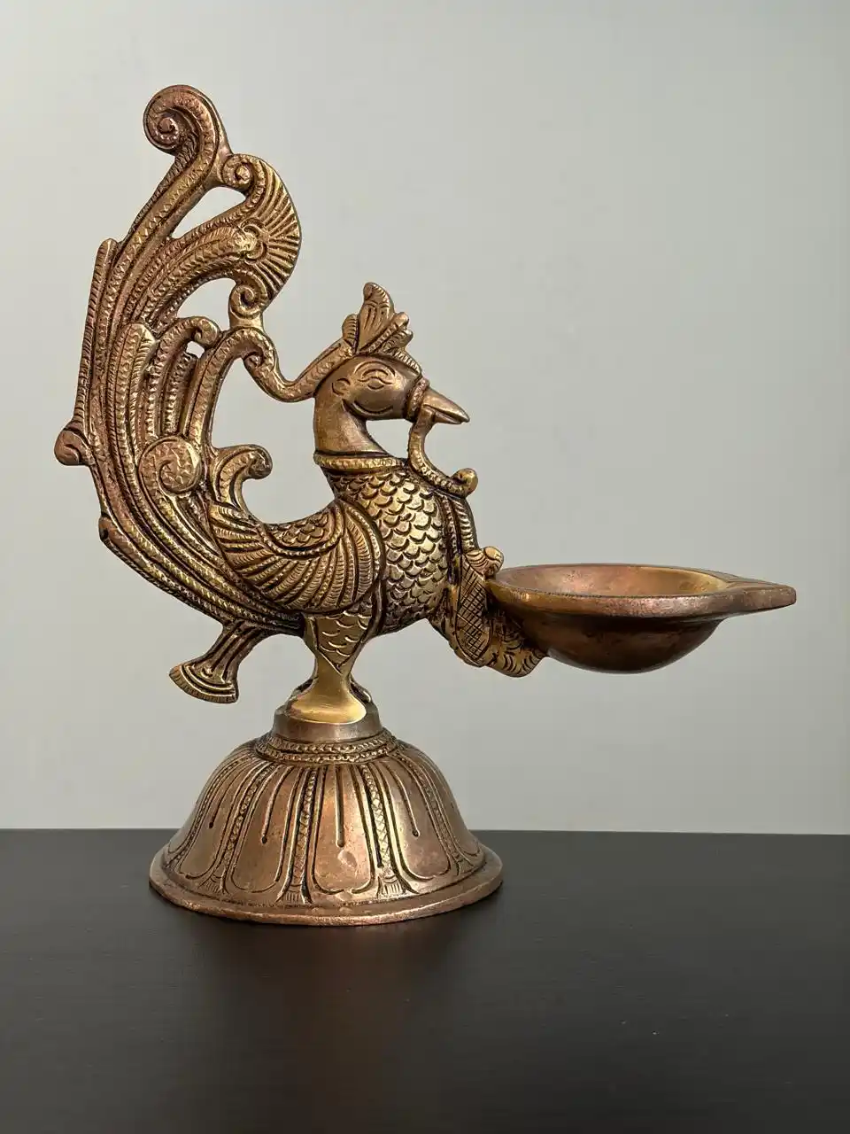 Annapakshi figurine with single diya on circular platform 7.6" - Image 4