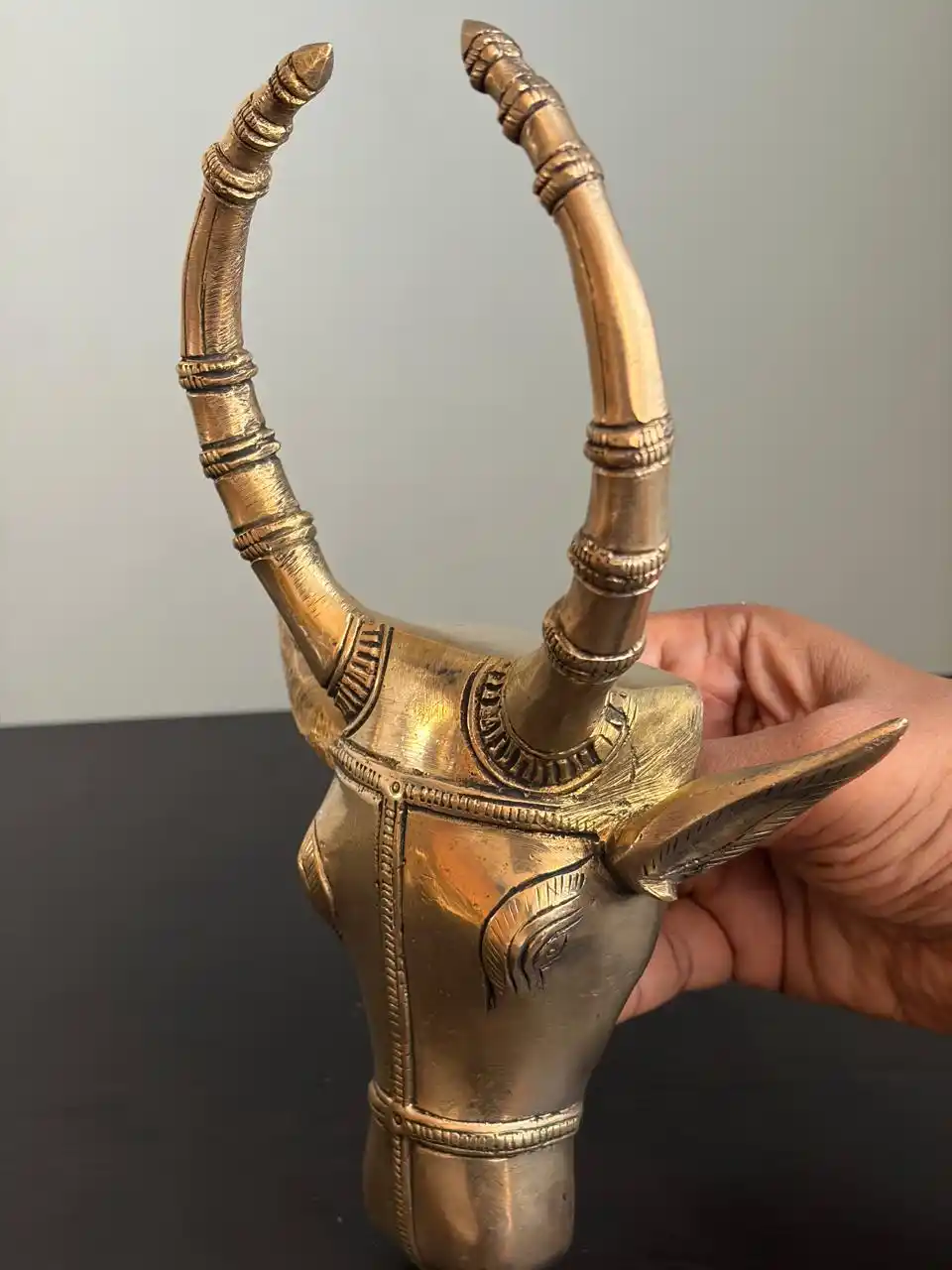 Brass cow head wall decor 9" - Image 2