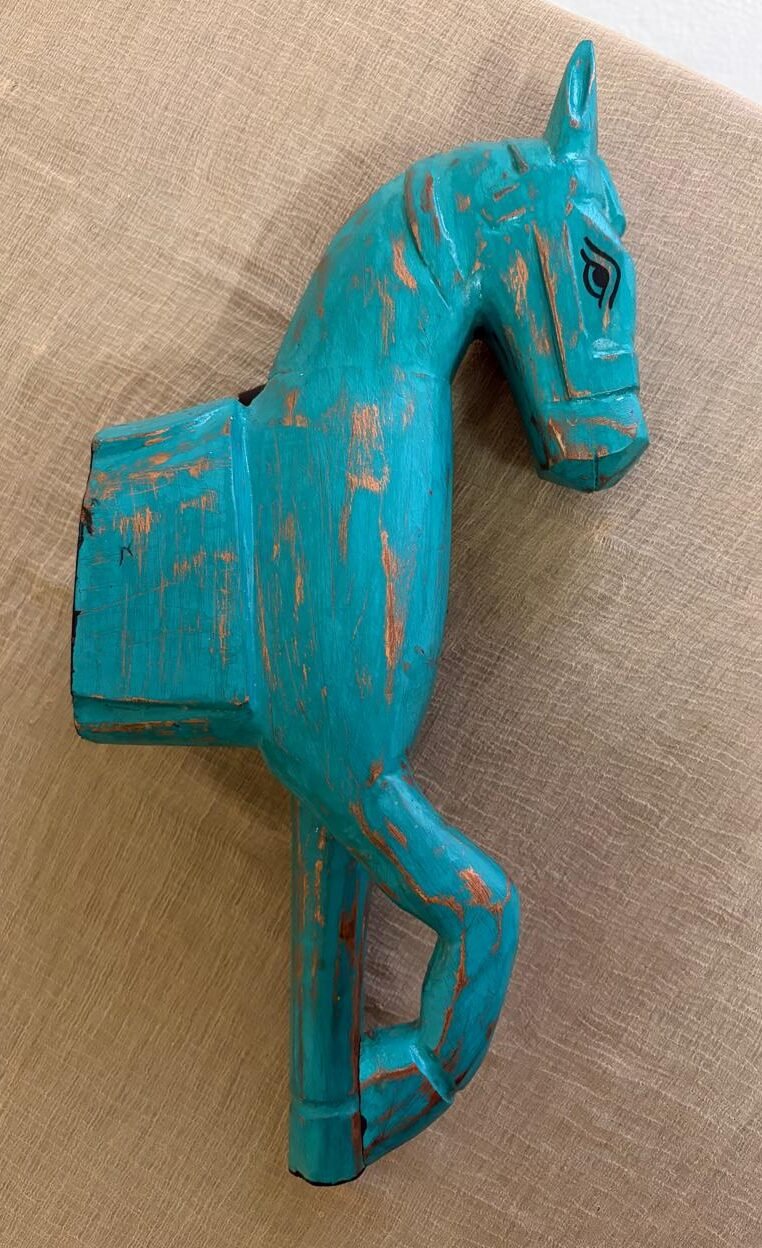 Rustic wooden half horse sculpture wall decor (Blue) 16inch - Image 2