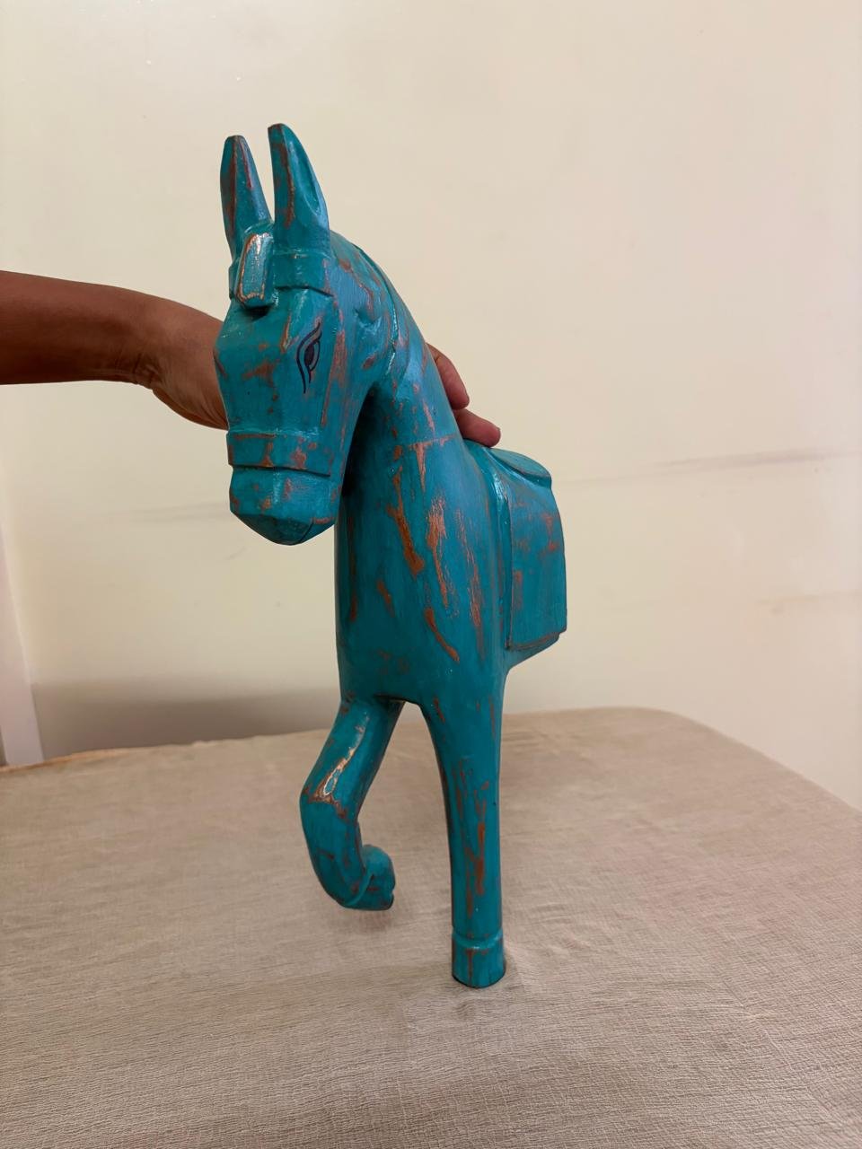 Rustic wooden half horse sculpture wall decor (Blue) 16inch - Image 3