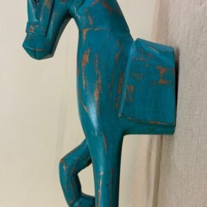 Rustic wooden half horse sculpture wall decor (Blue) 16inch