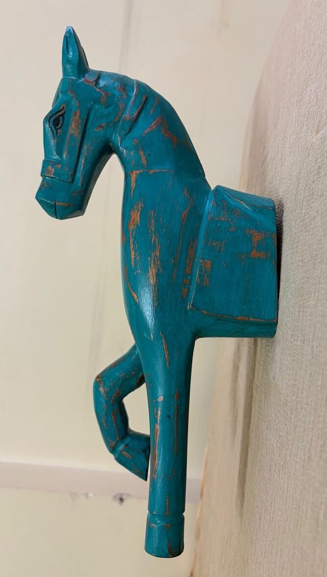 Rustic wooden half horse sculpture wall decor (Blue) 16inch