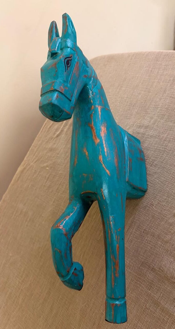 Rustic wooden half horse sculpture wall decor (Blue) 16inch - Image 6