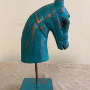 Wooden horse head on stand (Blue) 10inch
