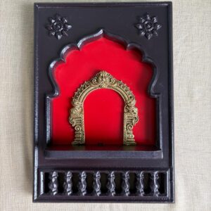 Brass Prabhavali in a traditional Indian wooden frame 10"