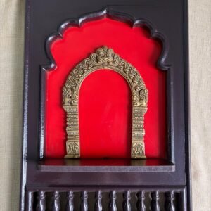 Brass Prabhavali in a traditional Indian wooden frame 15"