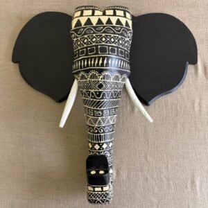 Wooden Elephant head mask (black ears) wall decor 15 inch