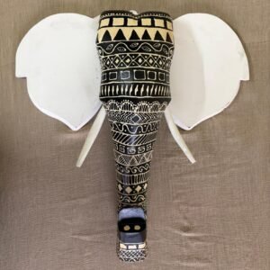 Wooden Elephant head mask (White ears) wall decor 15 inch
