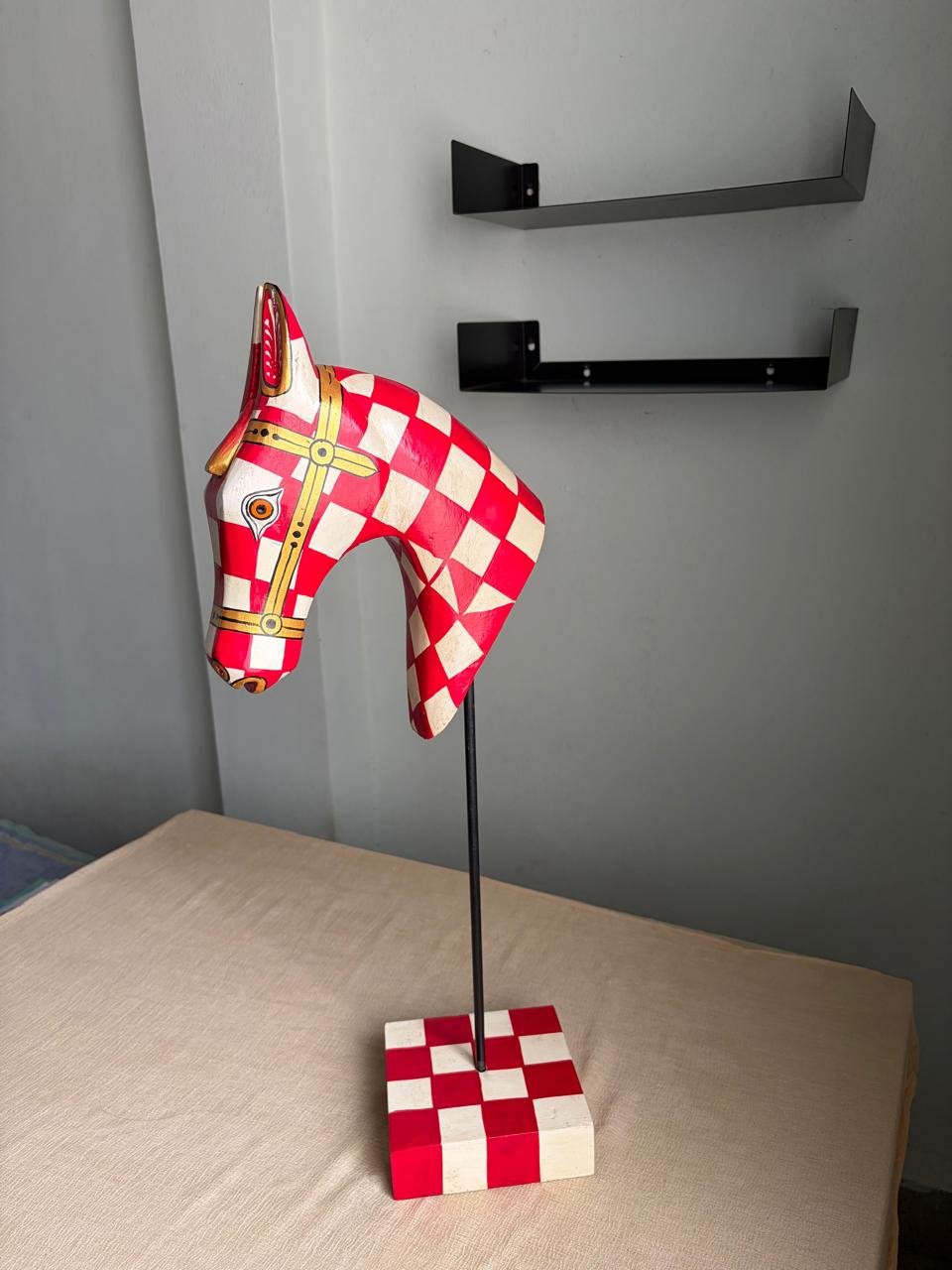 Horse head on stand (Red White checkered pattern) - Image 6